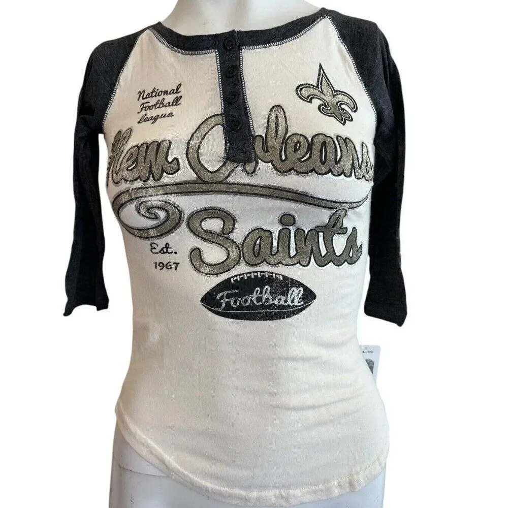 Girls Medium 7/8 New Orleans Saints Football 3/4 Sleeve T-Shirt NWT